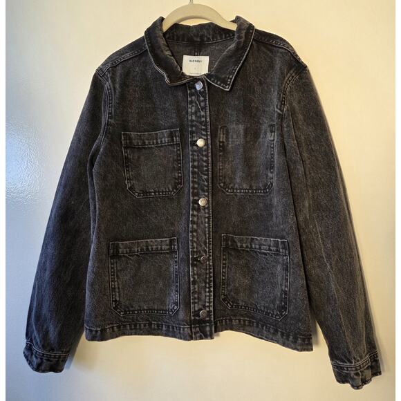 Old Navy Jackets & Blazers - Old Navy Womens L Denim Button Jacket Black Fade Wash Chore Style Pockets